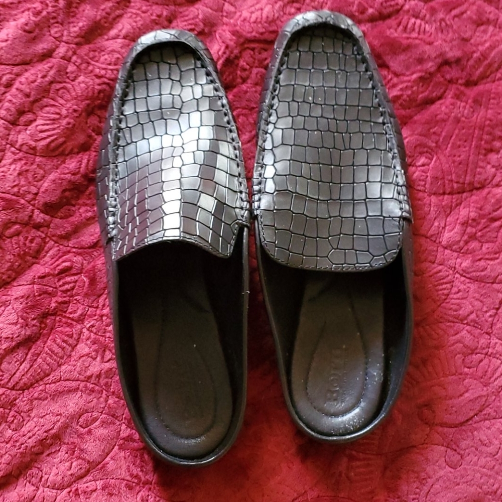 Born Black Crock Embossed Mules